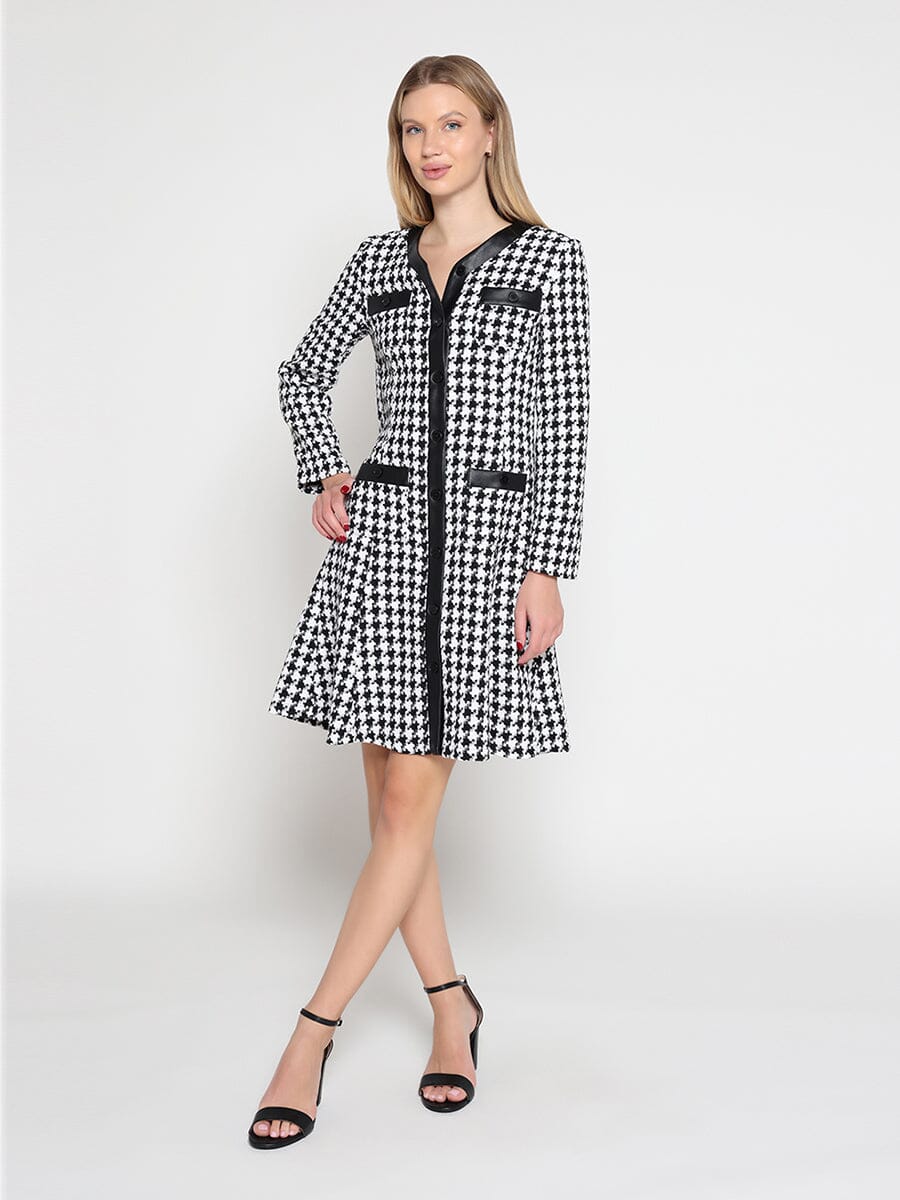 Tweed Front Button Open Long Sleeve Dress - Glamourous Grace