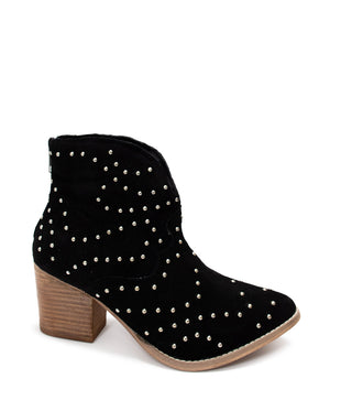 Twilight Studded Heeled Ankle Boot in Black - Glamourous Grace