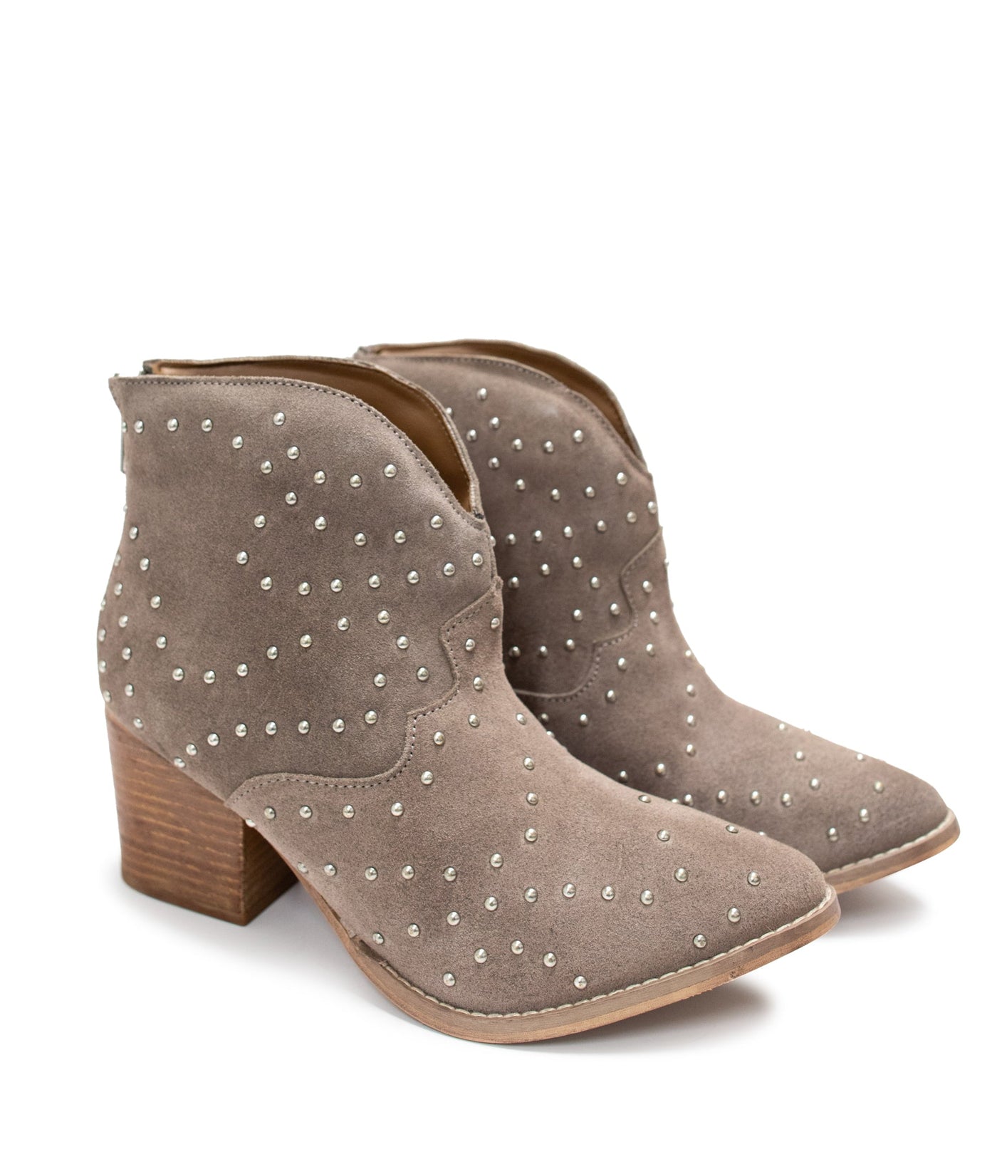 Twilight Studded Heeled Ankle Boot in Taupe - Glamourous Grace