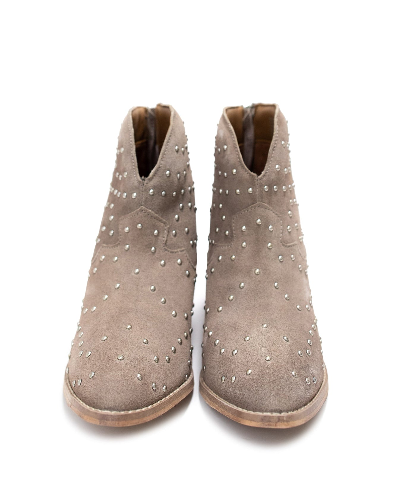 Twilight Studded Heeled Ankle Boot in Taupe - Glamourous Grace