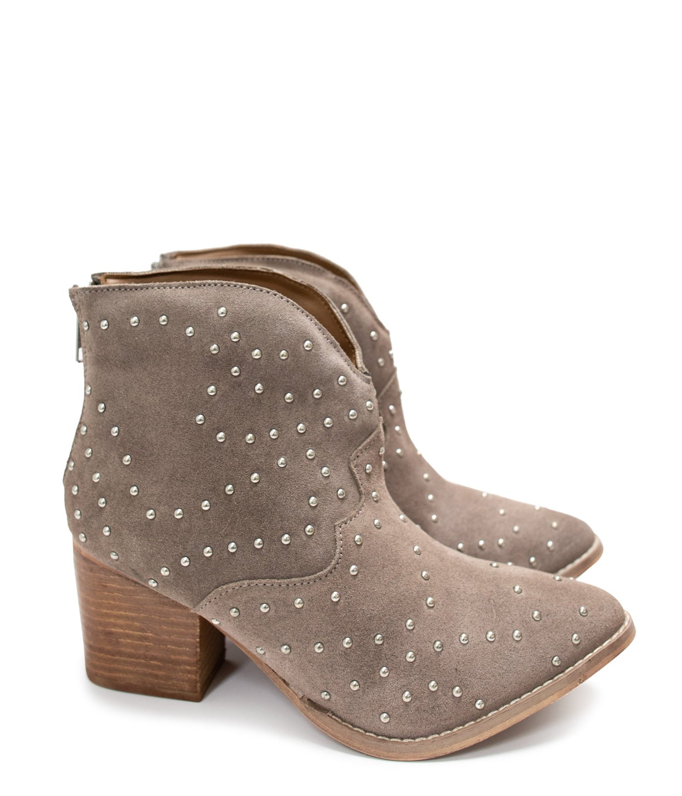 Twilight Studded Heeled Ankle Boot in Taupe - Glamourous Grace