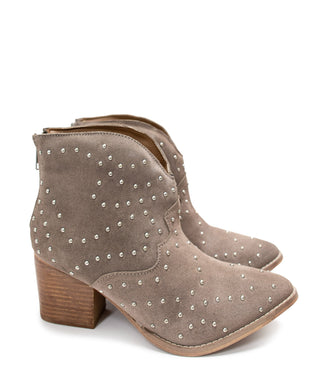 Twilight Studded Heeled Ankle Boot in Taupe - Glamourous Grace