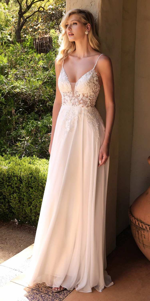 Cinderella Divine TY11 A-Line Chiffon Gown Beaded Embellished Floral Bodice Applique - Glamourous Grace