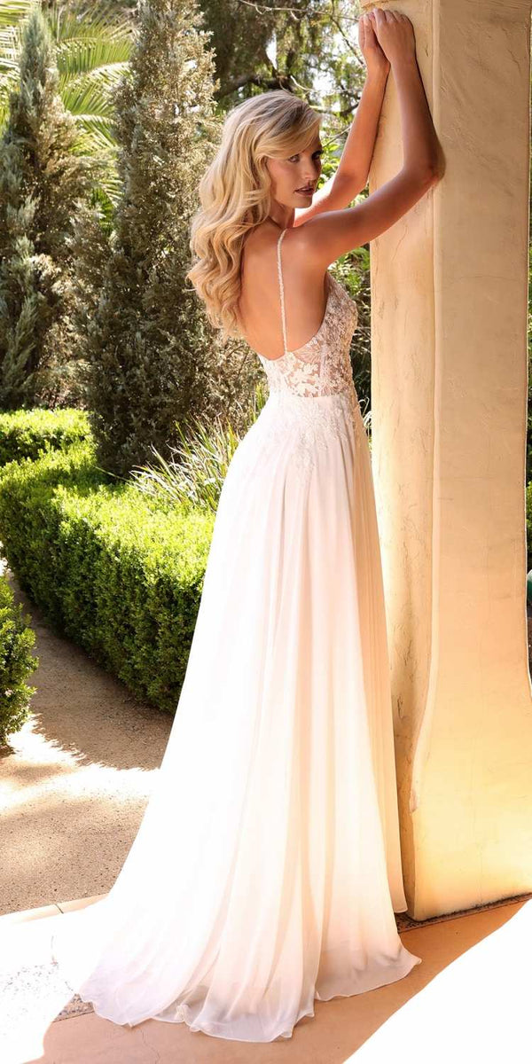 Cinderella Divine TY11 A-Line Chiffon Gown Beaded Embellished Floral Bodice Applique - Glamourous Grace