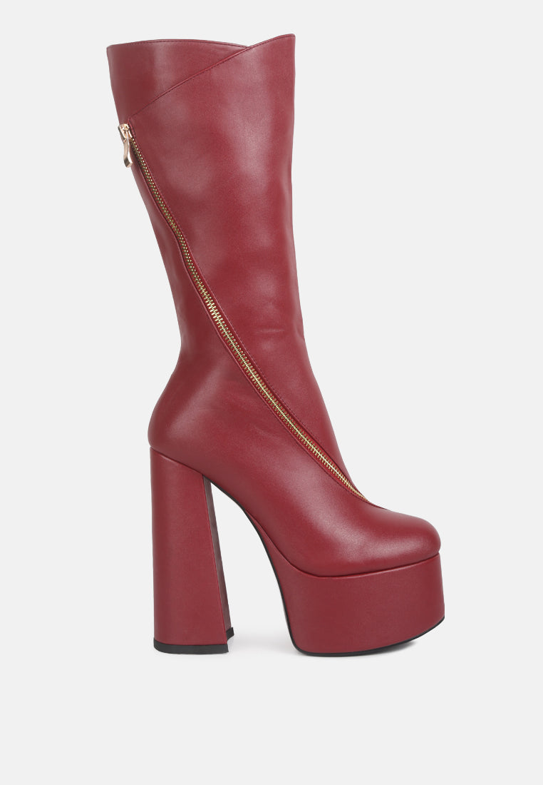 Tzar Faux Leather High Heeled Platfrom Calf Boots - Glamourous Grace