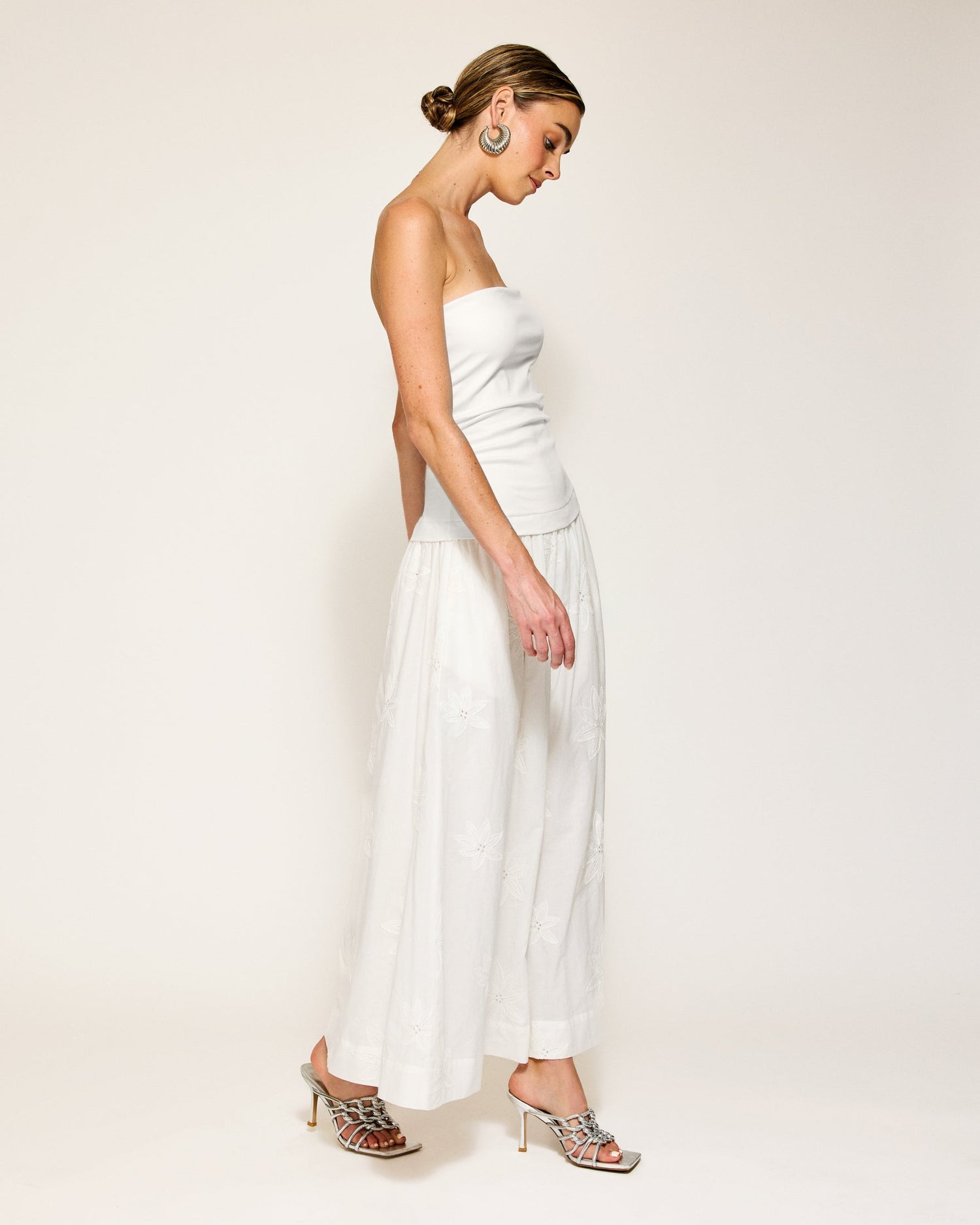Emberly Mix- Media Dress | White