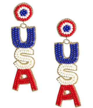 USA Beaded Earrings - RED WHITE & BLUE - Glamourous Grace