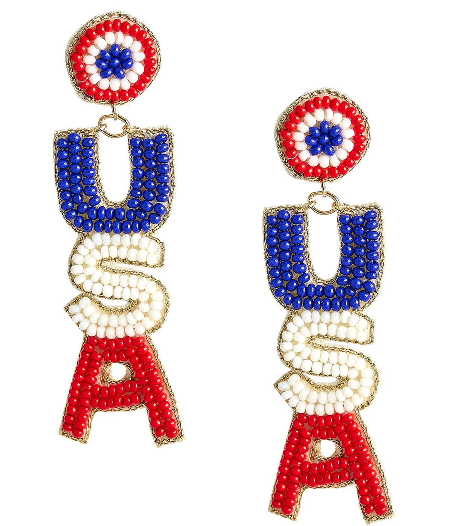 USA Beaded Earrings - RED WHITE & BLUE - Glamourous Grace
