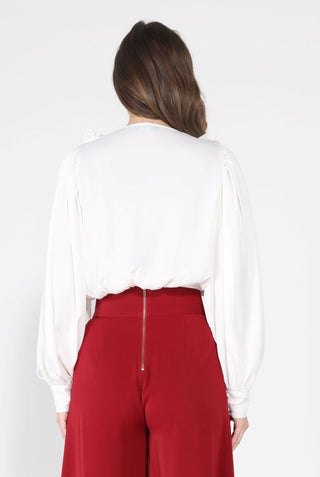 V-Neck Long Sleeve Ruffle Detailed Crop Top