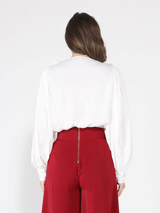 V-Neck Long Sleeve Ruffle Detailed Crop Top - Glamourous Grace
