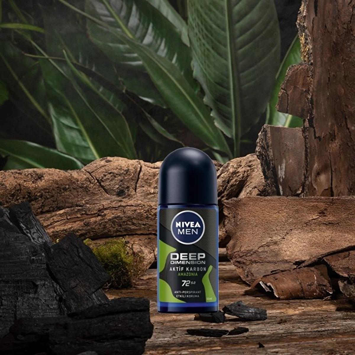 Nivea Men Deep Dimension Amazonia Roll-on Deodorant - Long Lasting Anti-Perspirant Protection for Men, 72 Hours Freshness, Masculine Scent - Glamourous Grace