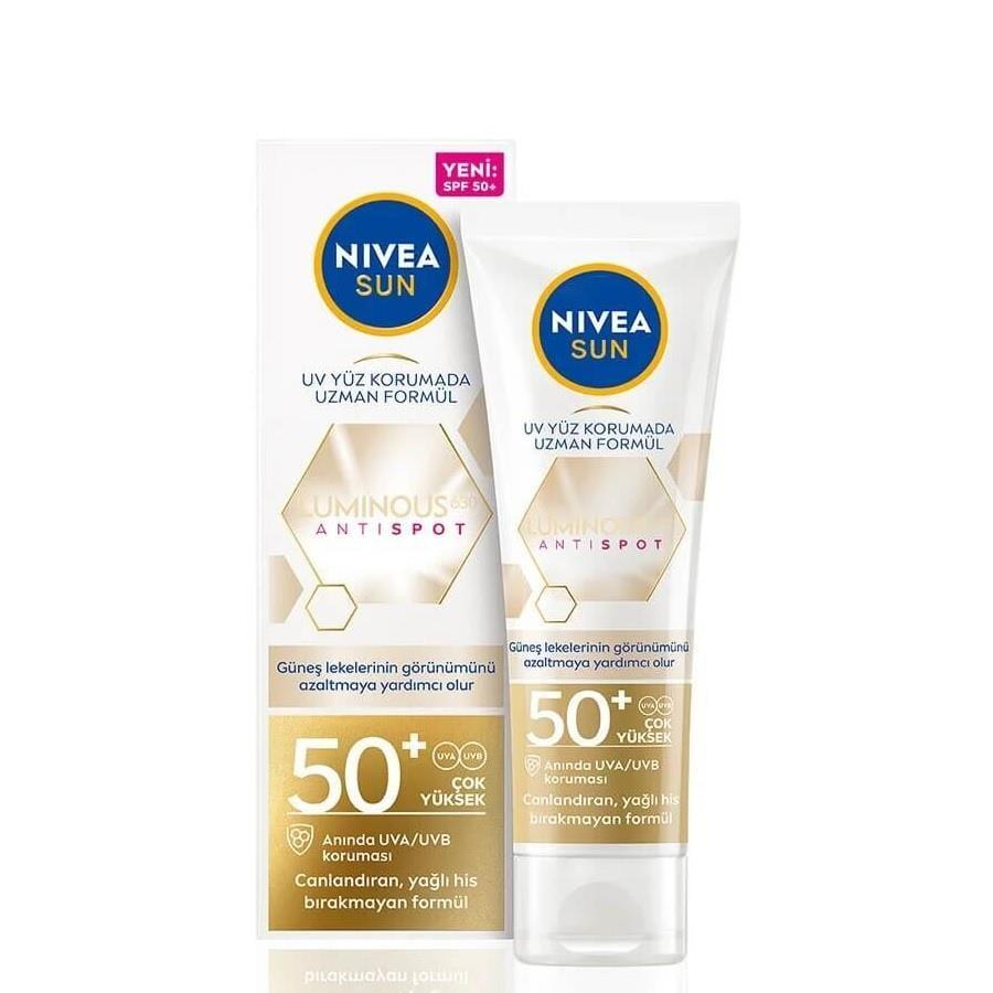 Nivea Sun Luminous630 Anti-Spot Sunscreen Face Cream SPF50+ - Non-Greasy, Reduces Sun Spots, 1.35 fl oz - Glamourous Grace