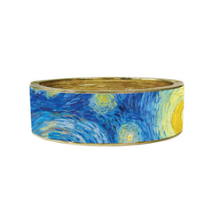 van Gogh Starry Night Sky Fine Art Hinged Cuff Gold Bangle Bracelet
