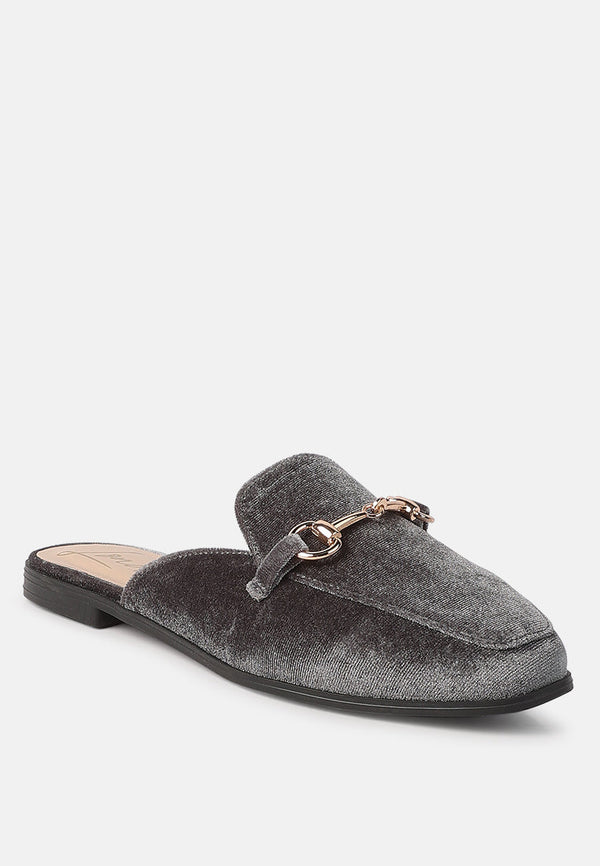 Velvet Buckled Flat Mules - Glamourous Grace