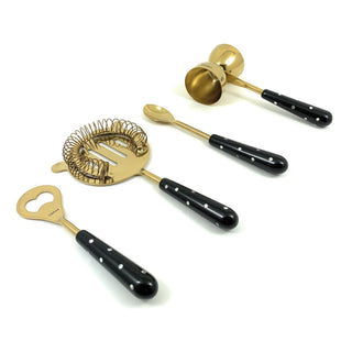 Vibhsa 4-Piece Bar Tools Kit | Gold & Black Resin Handle, Stainless Steel, Gift Box