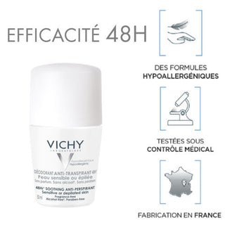 Vichy 48H Anti-Perspirant Roll-On Deodorant for Sensitive Skin