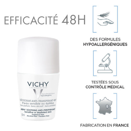 Vichy 48H Anti-Perspirant Roll-On Deodorant for Sensitive Skin
