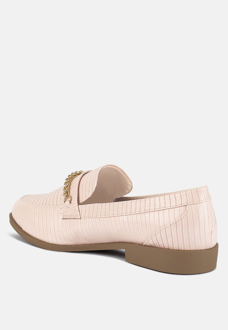 Vouse Low Block Loafers Adorned With Golden Chain