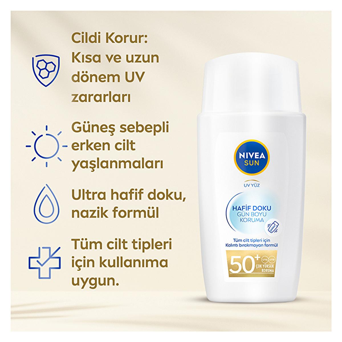 Nivea Sun SPF50 Face Cream: Lightweight, Non-Greasy Anti-Aging Sunscreen for Daily Use & Oily Skin - Broad Spectrum Sun Protection - Glamourous Grace