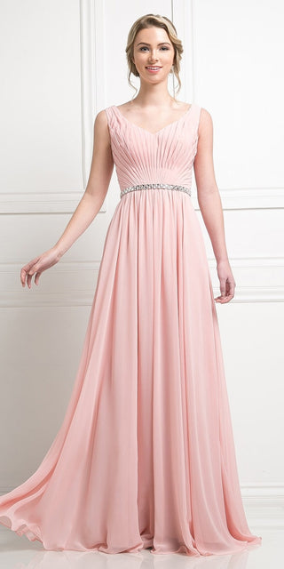 Cinderella Divine W0014 Long Gown Sleeveless Pleated Rhinestone Waist