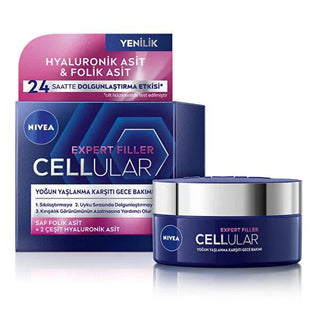 Nivea Anti-Aging Night Face Cream - Nivea Cellular Expert Filler, Firming, Anti-Wrinkle, Hyaluronic Acid, Folic Acid, 1.69 fl oz - Glamourous Grace