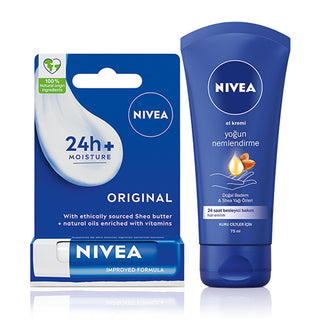 Nivea Winter Skin Care Set: Intense Moisturizing Hand Cream & Shea Butter Lip Balm for Dry Skin Relief - 24 Hour Protection - Glamourous Grace