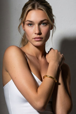 Waterproof Textured Gold Cuff Bracelet