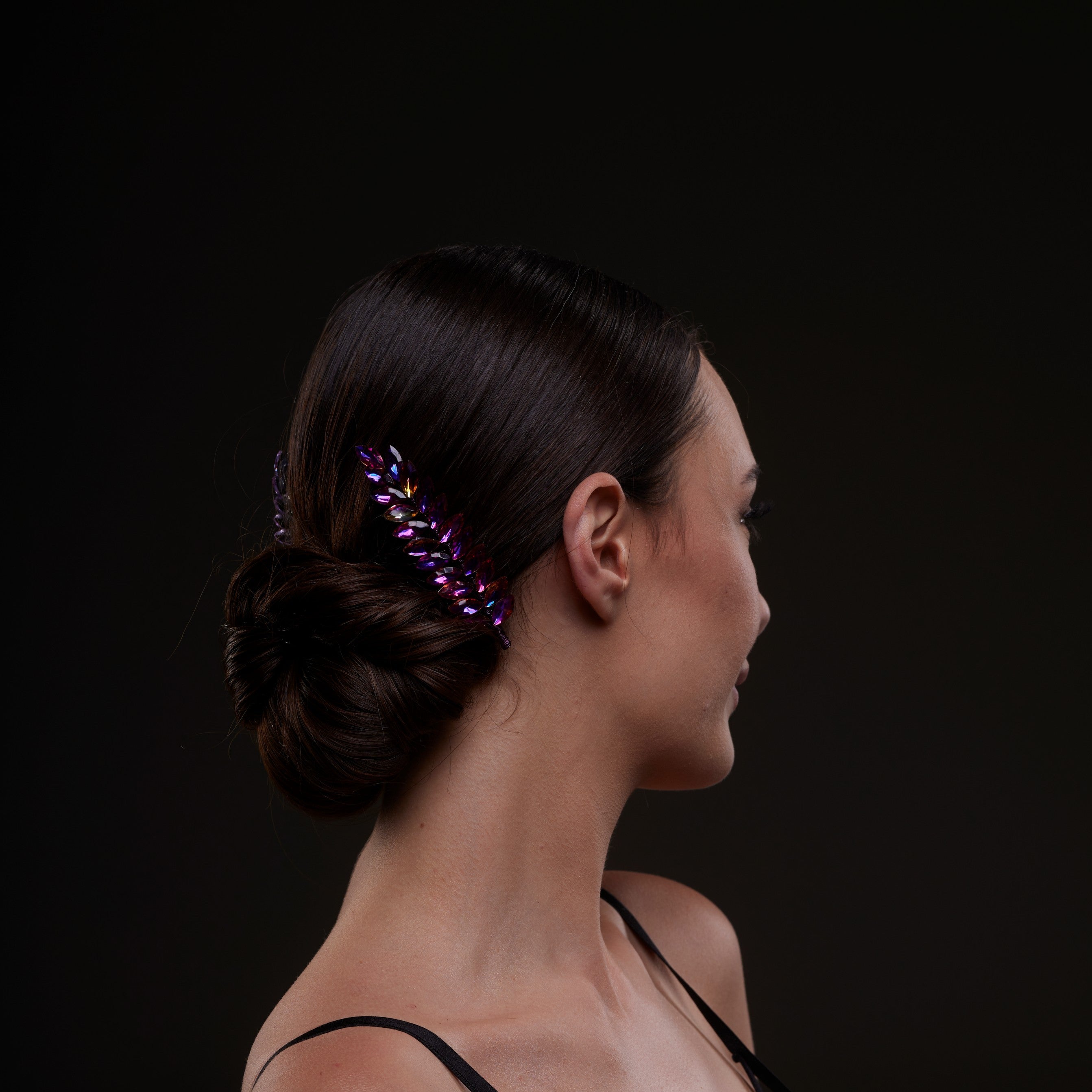Iridescent Purple Crystal 2-Piece Hair Comb Set - Glamourous Grace
