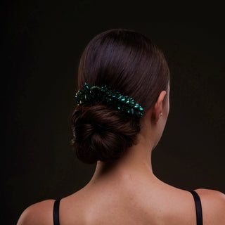Emerald Green Crystal Leaf Hair Comb Set - Glamourous Grace