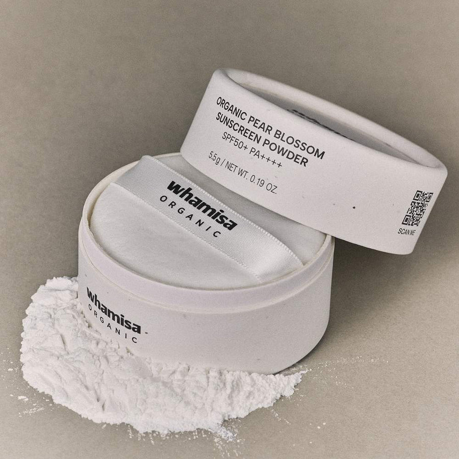 whamisa Organic Pear Blossom Sunscreen Powder SPF50+ PA++++ 5.5g+2.3g - Glamourous Grace