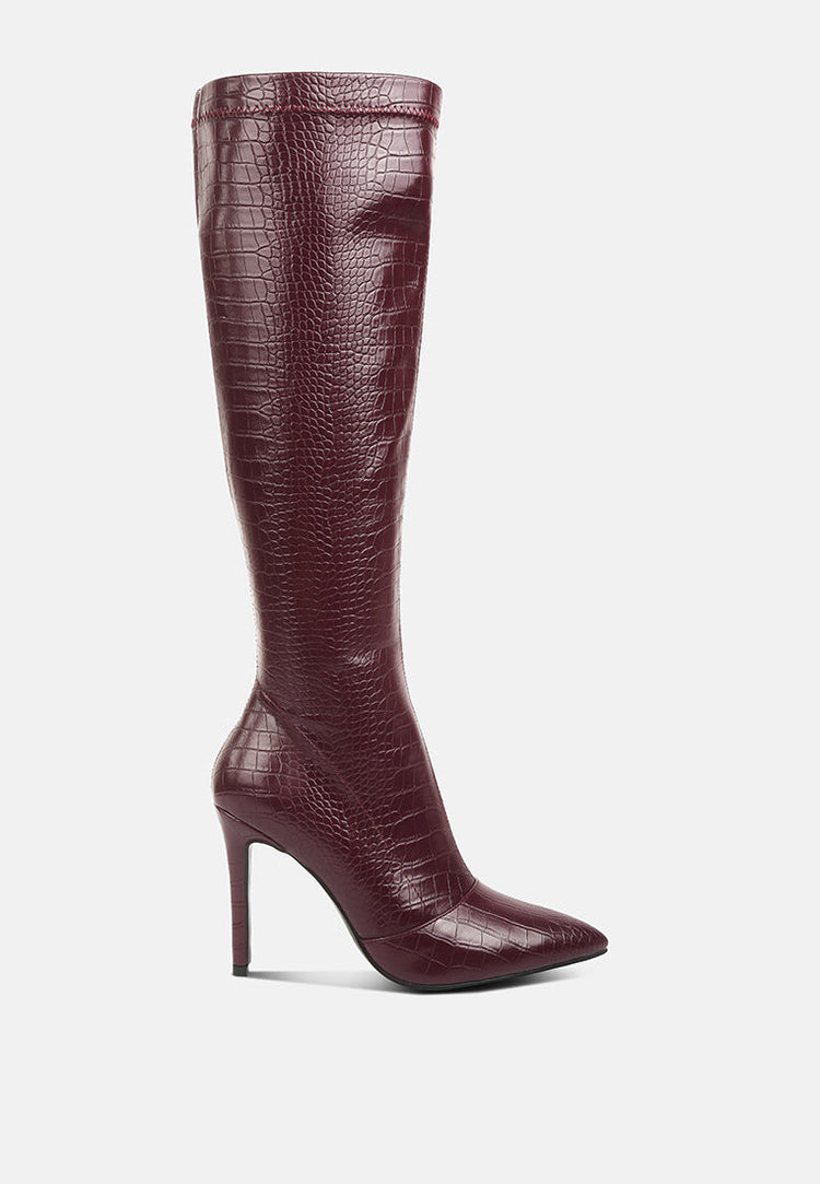 Wheedle Croc High Heeled Calf Boots - Glamourous Grace