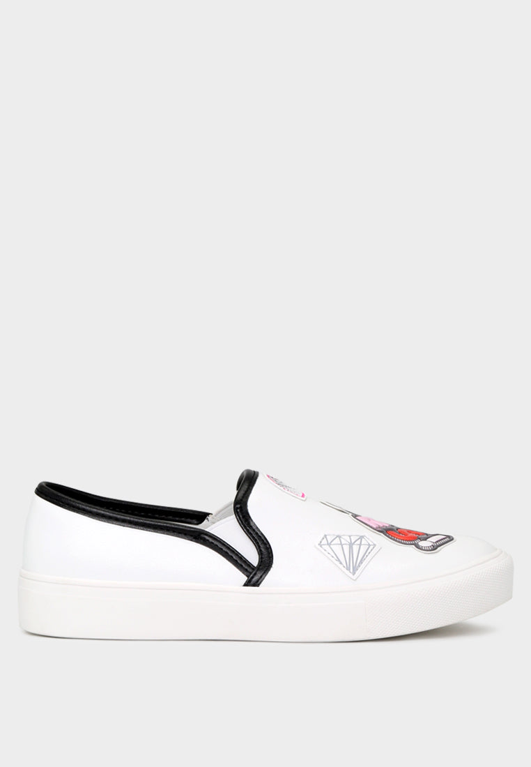 White Slip On Patchwork Sneakers - Glamourous Grace