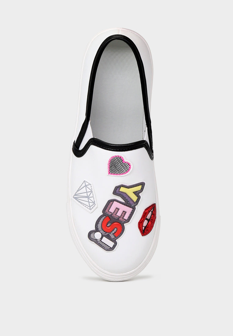 White Slip On Patchwork Sneakers - Glamourous Grace