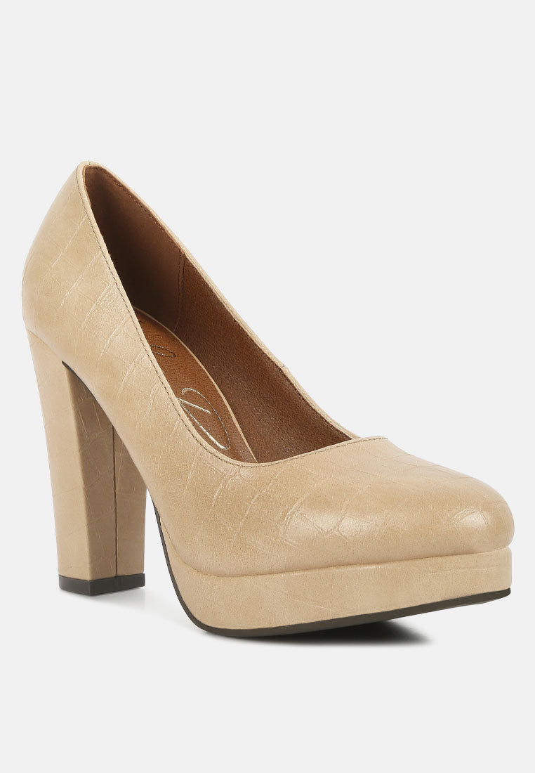 Whitley Croc Texture High Block Heel Pumps - Glamourous Grace