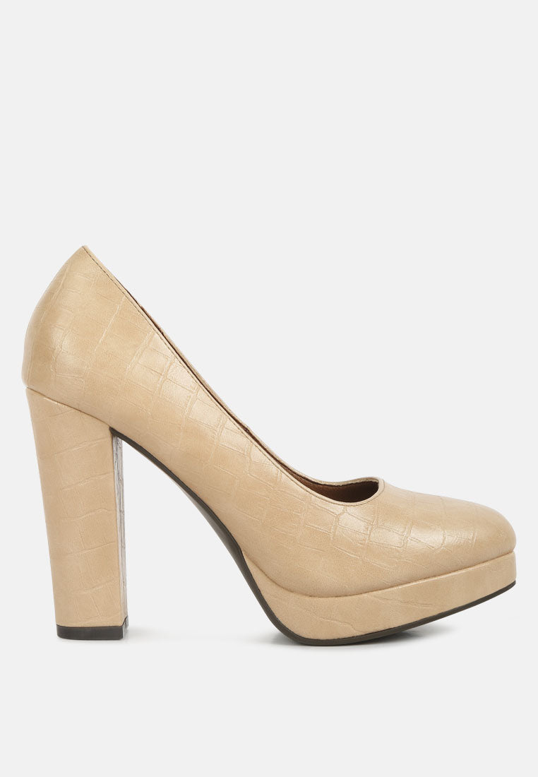 Whitley Croc Texture High Block Heel Pumps - Glamourous Grace