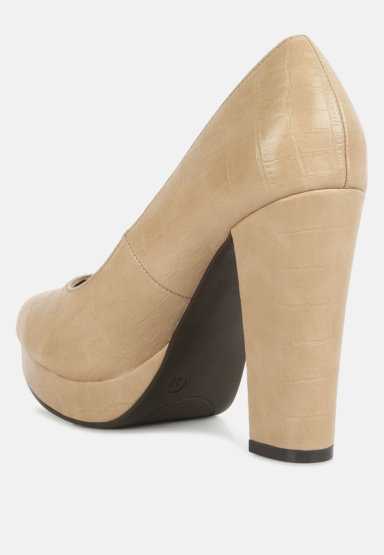 Whitley Croc Texture High Block Heel Pumps - Glamourous Grace
