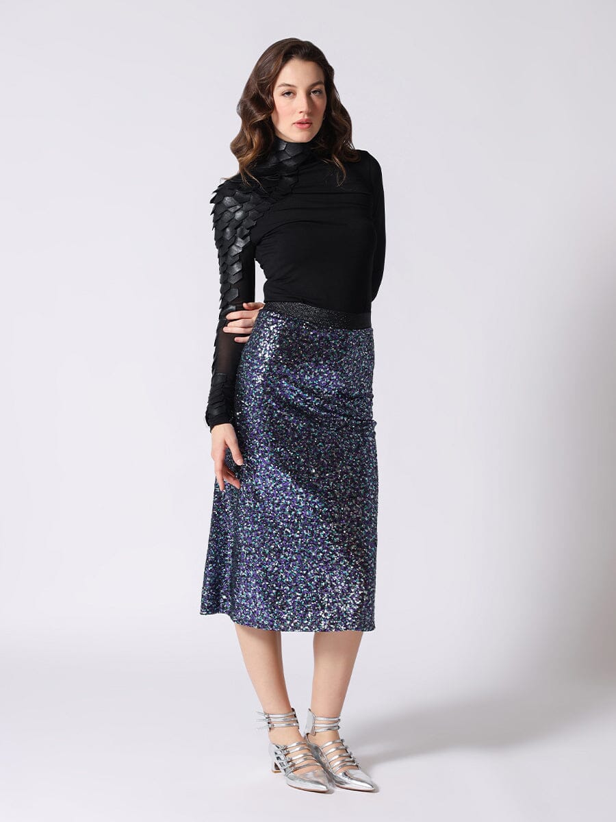 Whole Spangle Shiny Banding Midi Skirt - Glamourous Grace