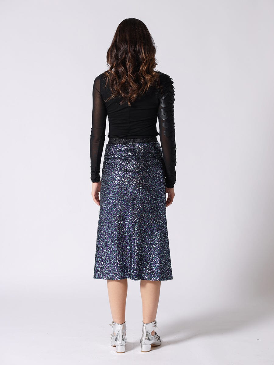 Whole Spangle Shiny Banding Midi Skirt - Glamourous Grace