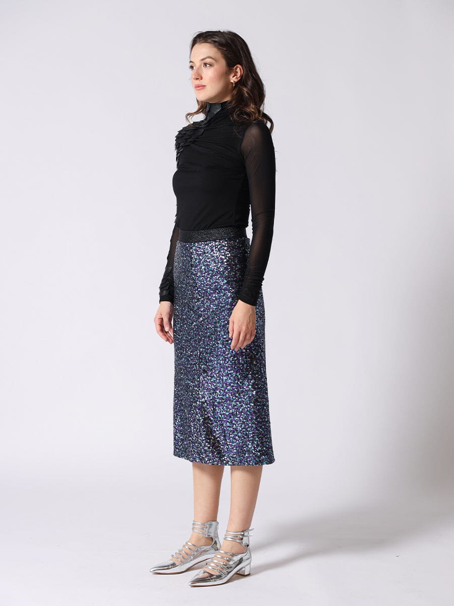 Whole Spangle Shiny Banding Midi Skirt - Glamourous Grace