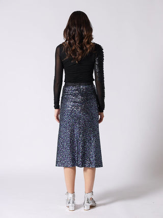 Whole Spangle Shiny Banding Midi Skirt