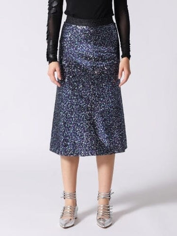 Whole Spangle Shiny Banding Midi Skirt