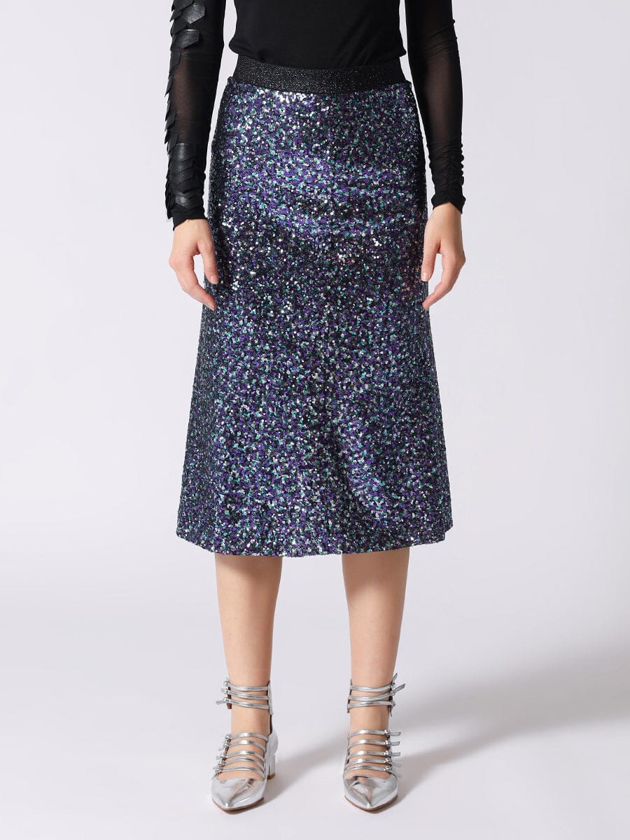 Whole Spangle Shiny Banding Midi Skirt - Glamourous Grace