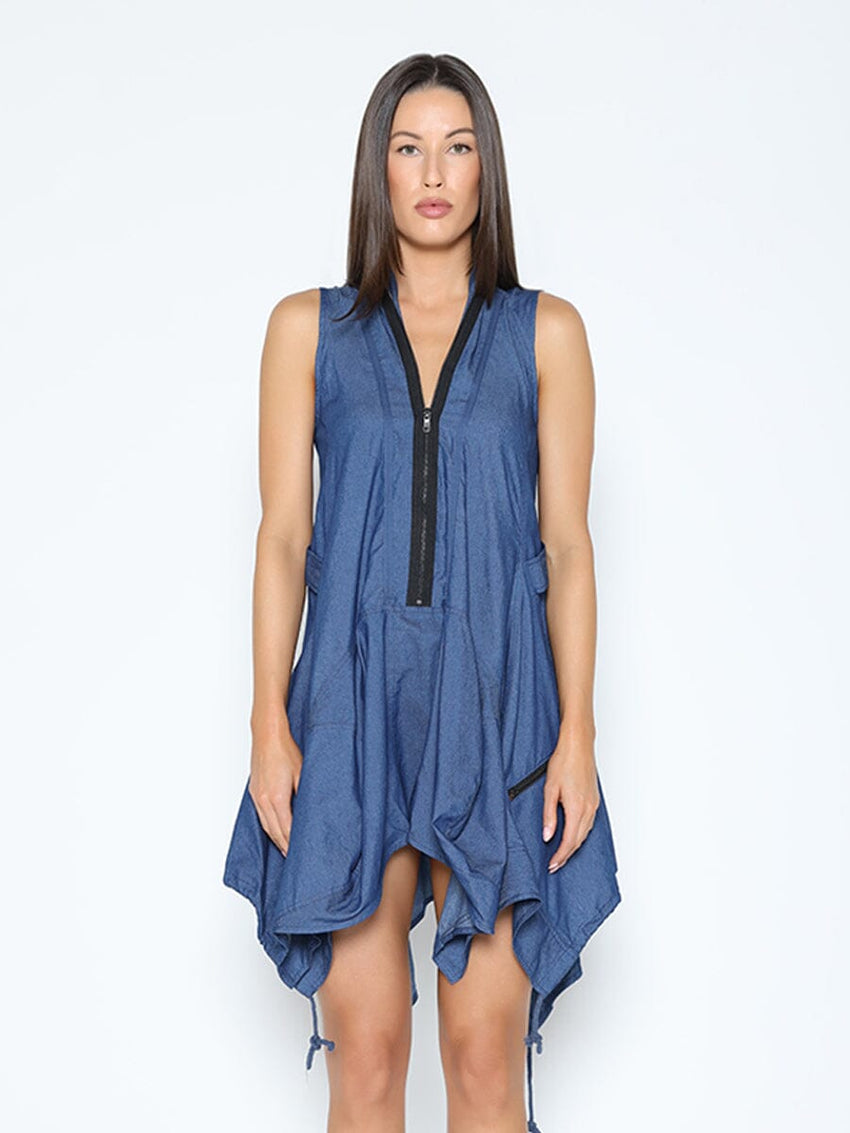 Wide Hem Sleeveless Denim Dress