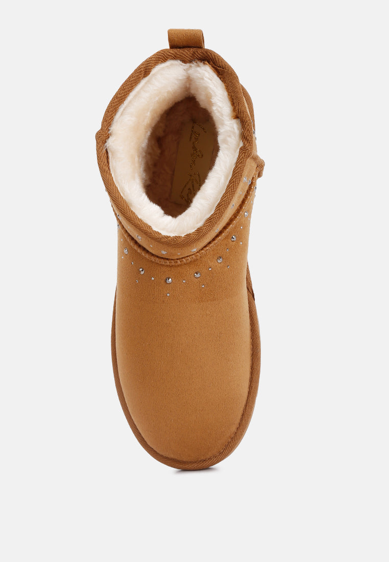 Winifred Rhinestone Embellished Fur Lined Boots - Glamourous Grace