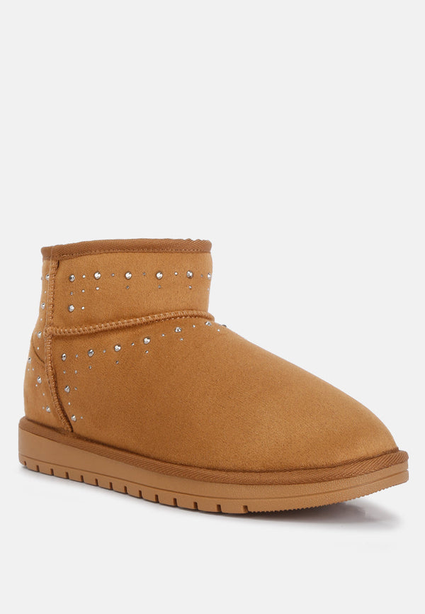 Winifred Rhinestone Embellished Fur Lined Boots - Glamourous Grace