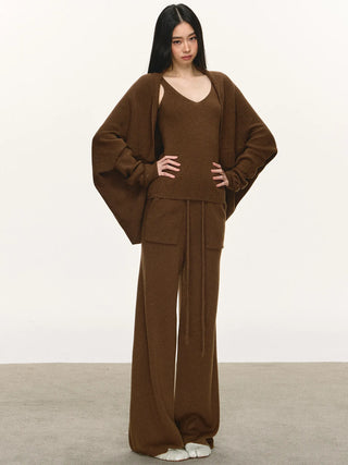 Women's Casual Wool Knit Cardigan Vest and Pants Set