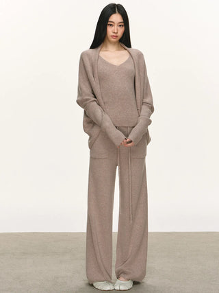 Women's Casual Wool Knit Cardigan Vest and Pants Set