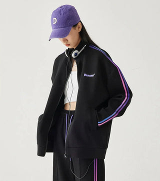 Women's Loose Fit Hooded Zipper Jacket and Straight Trousers Set