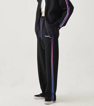 Women's Loose Fit Hooded Zipper Jacket and Straight Trousers Set