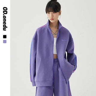 Women's Loose Fit Hooded Zipper Jacket and Straight Trousers Set